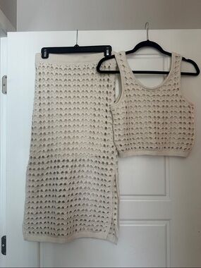 Freshman 1996 Cream Crochet Knit Midi Skirt and Crop Top